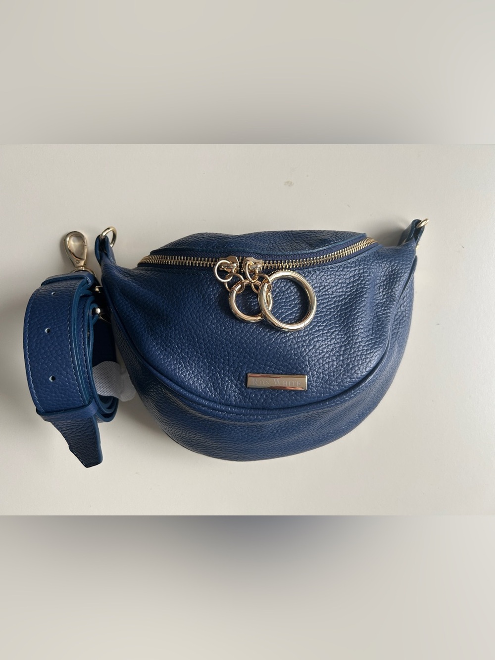RON WHITE HALF MOON LEATHER CROSSBODY JEANS EUC